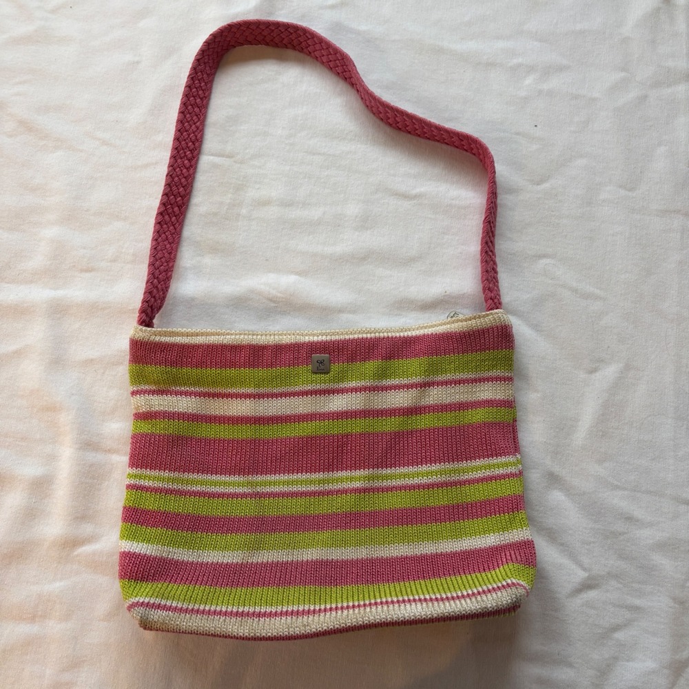 Lina Pink Green Striped Knit Shoulder Bag Y2K Braided Strap IV-LINA 1000004166